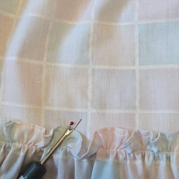 Vtg Sears Dress Girls 2T Pastel Plaid Lace Puff Sleeve Ruffle Easter Cottagecore - Picture 7 of 10